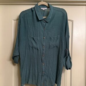 Teal Casual Button-Down Shirt